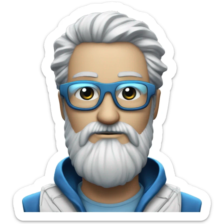 Homme grande barbe blanche, chauve, yeux bleu lunette et manteau cyberpunk sticker