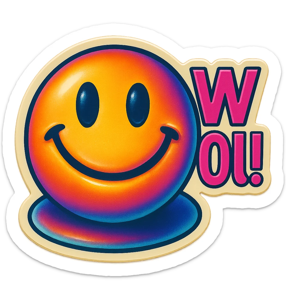 excited smile with mouth closed 
add the words W You! in pink sticker