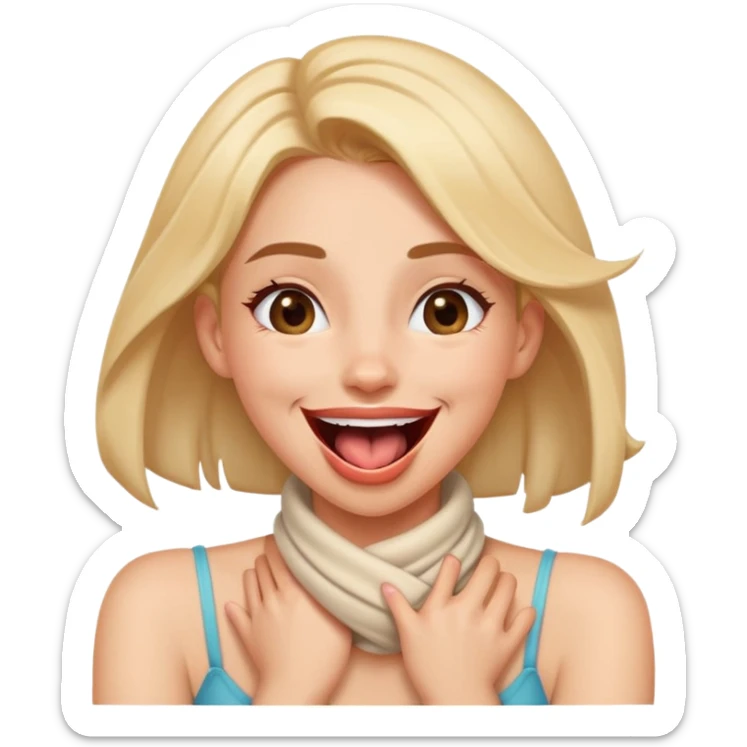 cartoonish girl with her hands wrapped around her own neck, laughing, tongue out sticker
