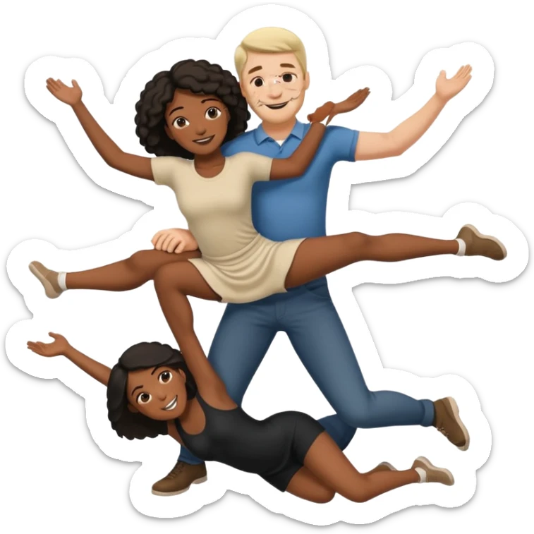 interracial couple where white man is holding black woman off the ground arms supporting her back and under her knees sticker