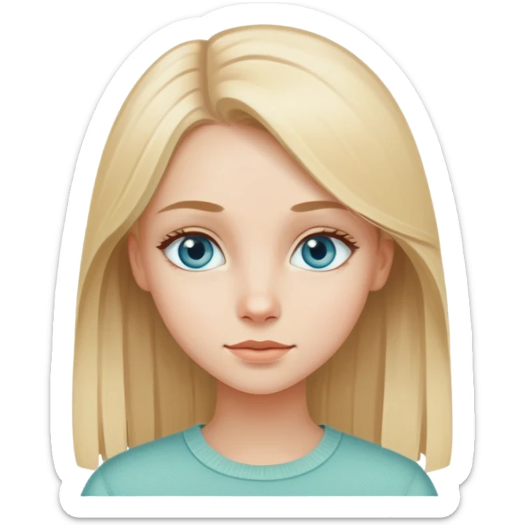 Blonde girl with blue eyes. Cottage style, on pastel green, brownish and beige colours. Straight hair. sticker
