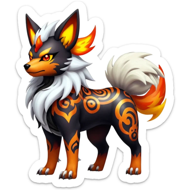 Shiny Gothic Exotic Punk’ish Cool Colorful Epic Futuristic Houndoom-Arcanine-Zorua-Torracat-Pokémon-Fakémon-hybrid-creature sticker