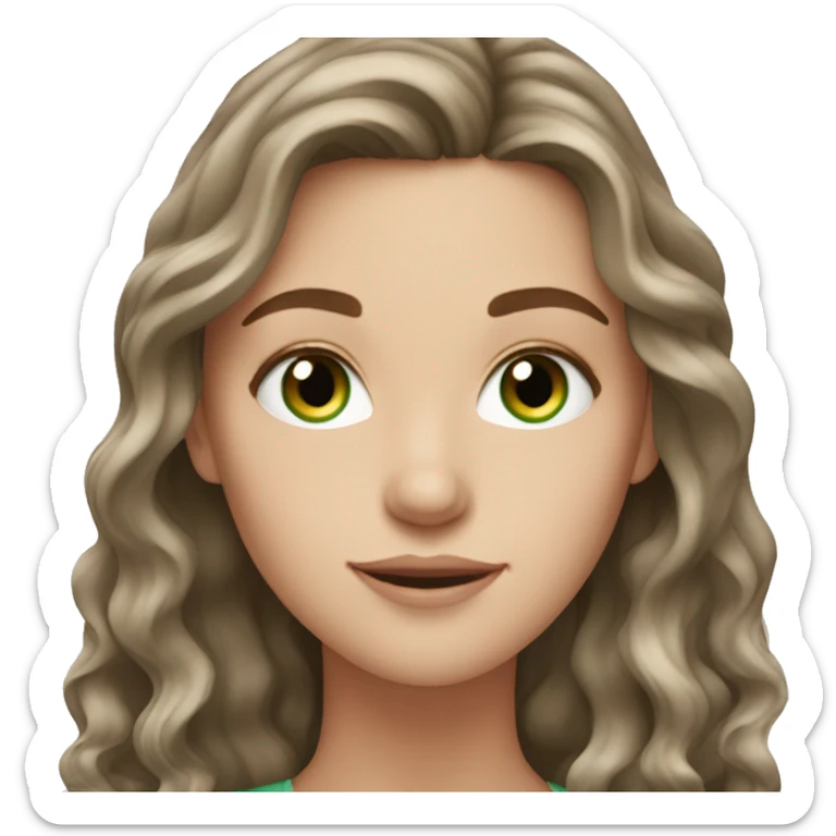 white girl with much longer wavy brown hair with very green eyes sticker