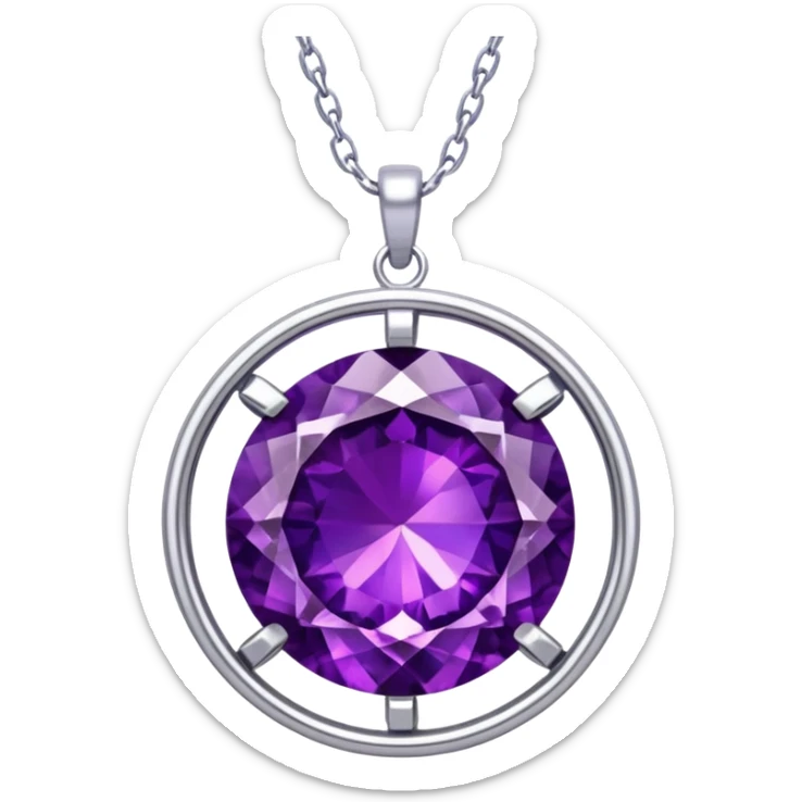 extra close-up round cut purple sugilite holo gem with silver metal frame, charm with chain loop sticker