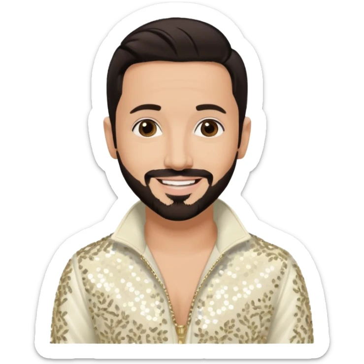 AJ McLean from Backstreet Boys with dark brown hair, ivory sequin outfit sticker