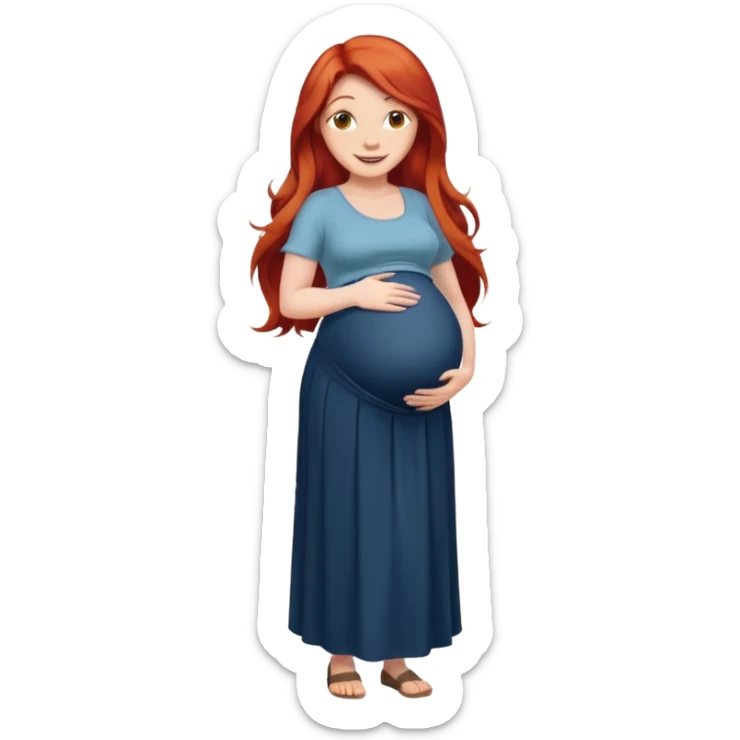 Make a strong women with long red hair, pregnant with maxi skirt, pretty  sticker
