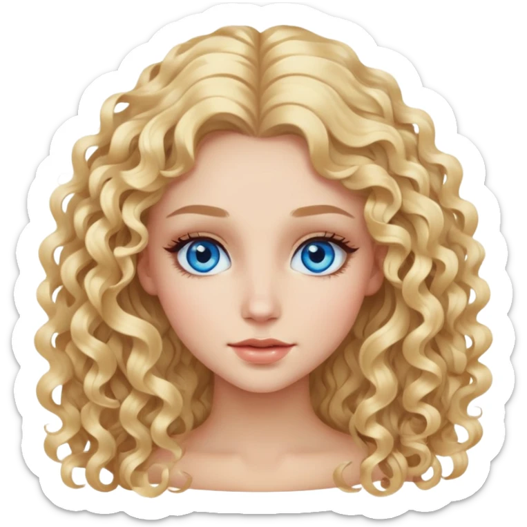 beautiful girl with long curly blonde hair, blue eyes, long eyelashes sticker