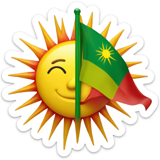 flag with red at the top white in the middle and green at the bottom with a yellow sun in the middle with 21 spikes  sticker