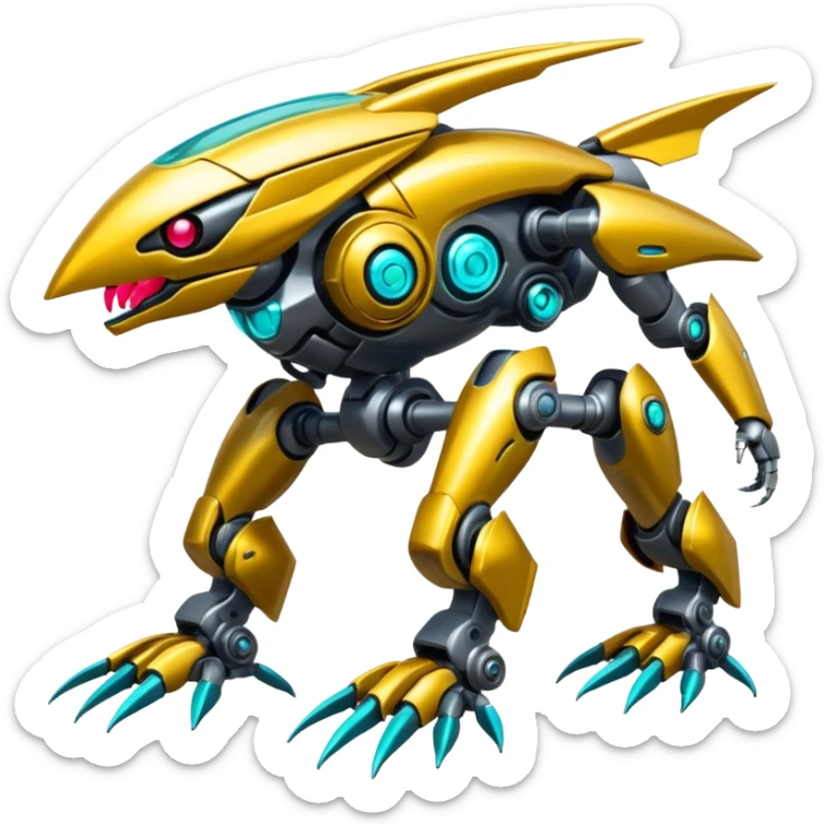 Shiny Tropical Futuristic Modern Mecha-Fakémon-hybrid-creature (full body)  sticker