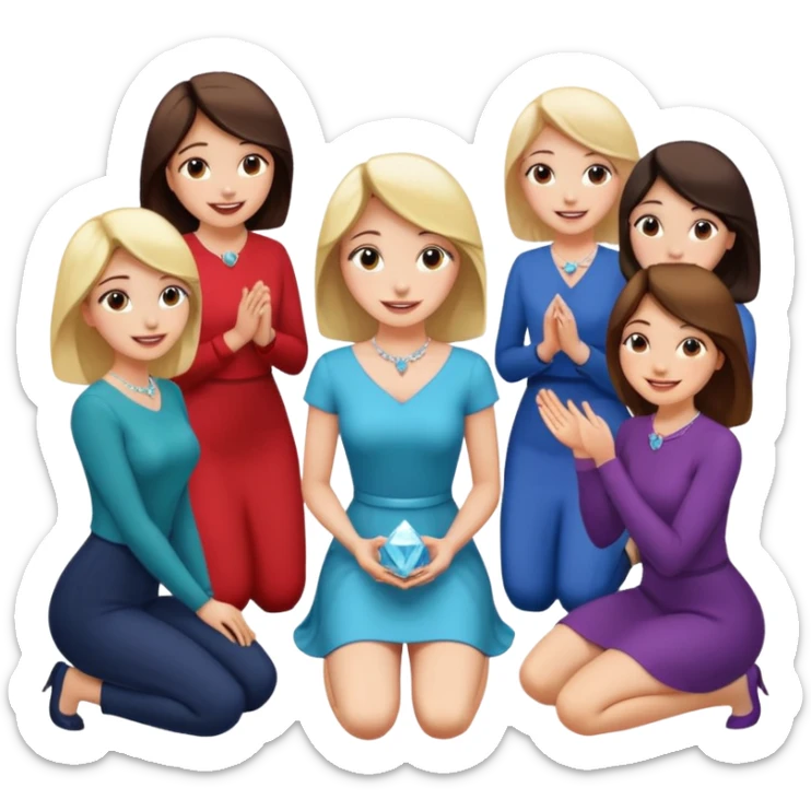 Beautiful girl knelt down by the grace of other women like proposing  sticker
