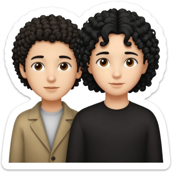 Un garçon cheveux boucle et yeux marron clair et une fille cheveux noir lisse côte à cote  sticker