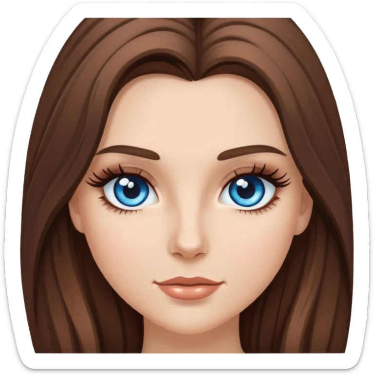 a white girl with long voluminous brunette hair and brown highlights and blue eyes with long eyelashes  sticker