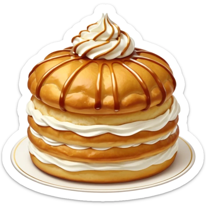 classic French Saint Honoré cake, round, cream puffs, caramel, whipped cream, elegant sticker
