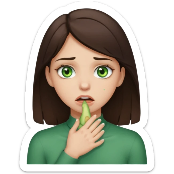 Brunette girl with green eyes choking herself (no tears) and make her look a little less distressed  sticker