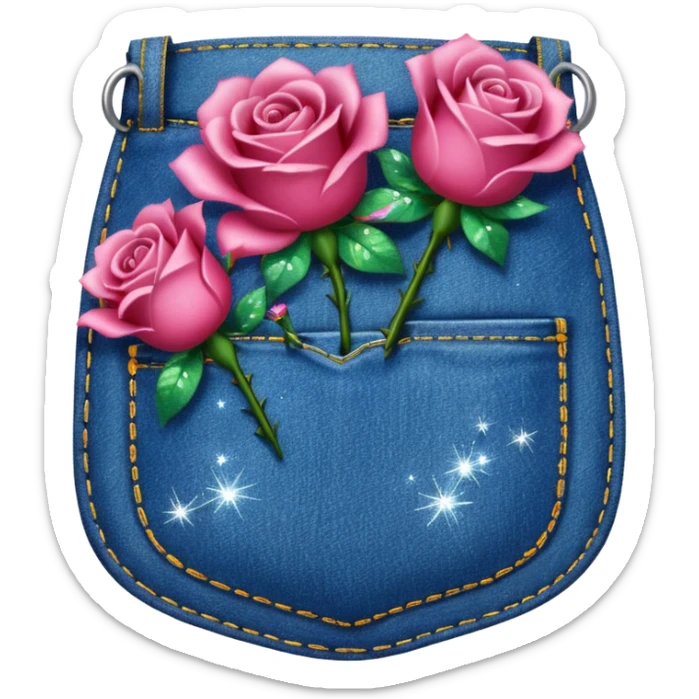 Denim pocket with glittery roses sticking out of the pocket  sticker