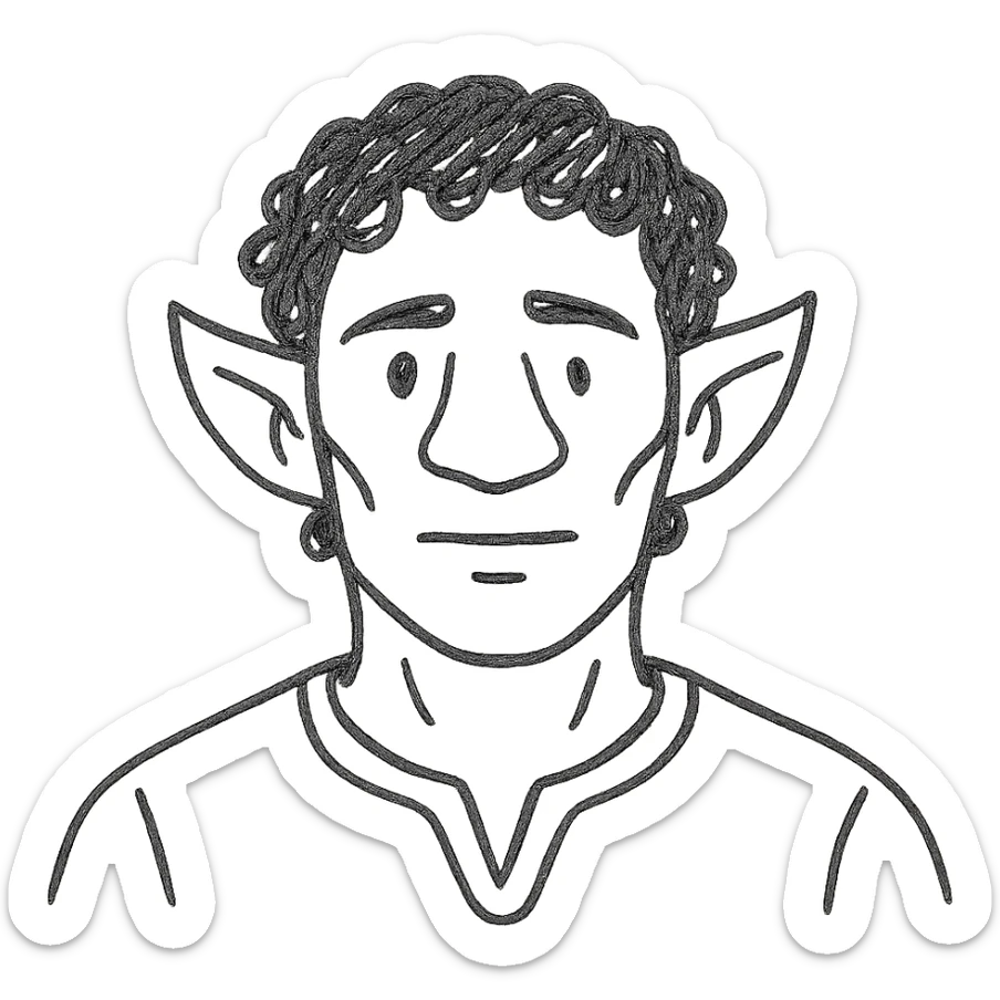 firbolg from DnD with gray skin, black curly hair, clean-shaven face, no beard sticker