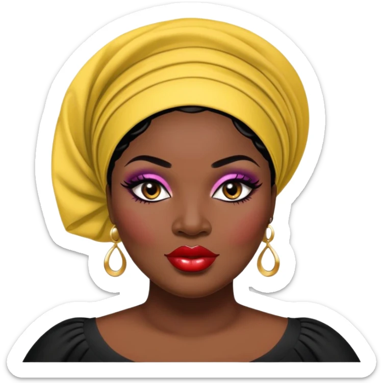 big plus size, black hair, baddie,pretty, makeup, lipgloss, black eyeliner, dark skin, Nigerian, gele
 sticker