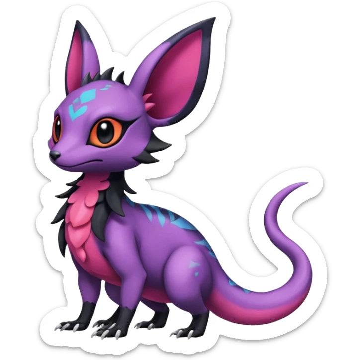 Rare epic aesthetic colorful Salandit-Noibat-Eevee-Genet-species-Fakemon-hybrid-creature, with markings, full body sticker