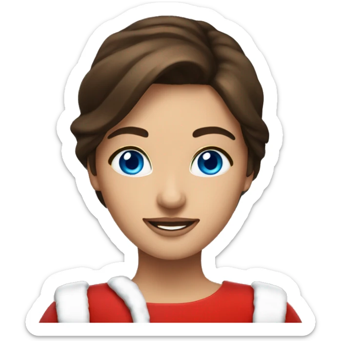 brunette woman in santa costume with blue eyes and tanned sticker