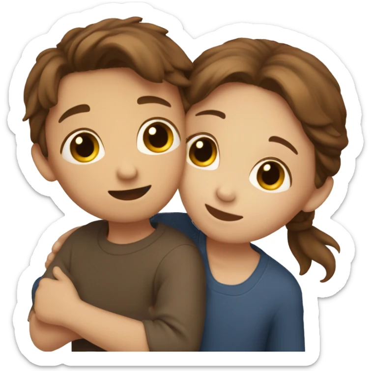 A boy with brown hair hugs a girl who also has brown hair sticker