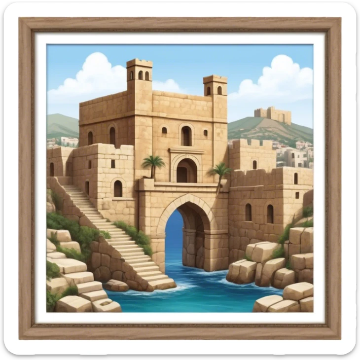 Cinematic Realistic Byblos Old City Landmark Emoji, depicted with ancient, weathered stone structures rendered with lifelike detail and nostalgic, warm lighting. sticker