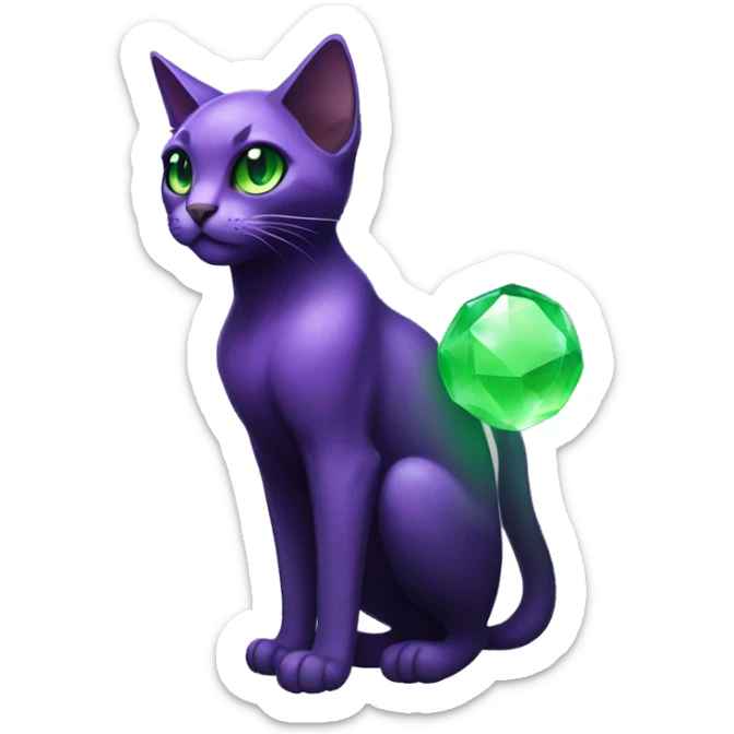 Dark-type-Fakémon-Cat Purple eyes, green gem on chest, full body sticker