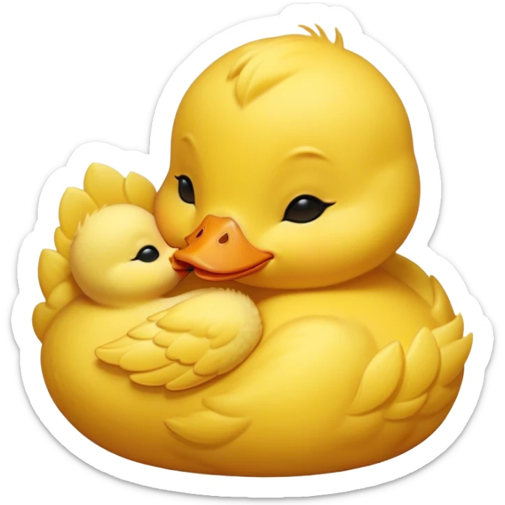 Meme-Worthy Cute Sleeping Yellow Baby Duck Portrait Emoji, Head resting peacefully with a contented smile, showcasing a delightfully tiny build and a luxuriously soft bright yellow downy coat, eyes shut in a serene, restful nap, Simplified yet hilariously adorable features, highly detailed, glowing with a soft, drowsy light, high shine, relaxed and utterly lovable, stylized with an air of playful laziness, bright and heartwarming, soft glowing outline, capturing the essence of a comically sleepy duckling, so meme-worthy it feels like it could instantly become the next viral sensation of adorable slumber! sticker