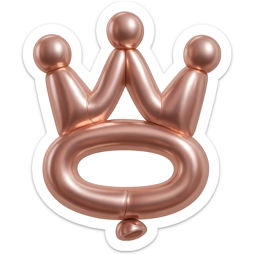 rose gold crown, metallic, soft pink, minimal background, balloon style sticker