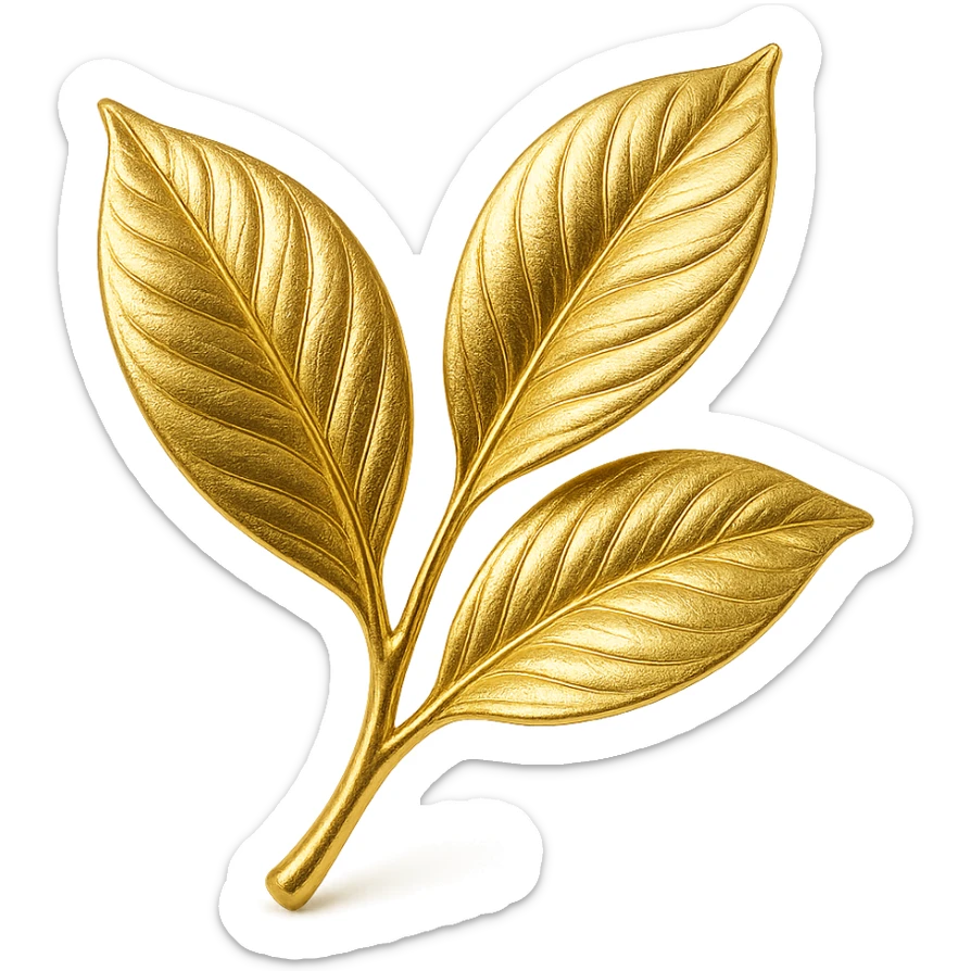 illustration of Kinkéliba leaves, gold style, elegant, transparent background sticker