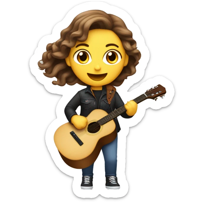 Une Femme caucasienne aux cheveux brun ondulé qui chante dans un micro et joue de la guitare  sticker