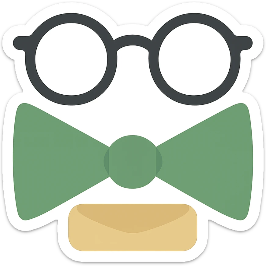Add simple glasses to the icon of a green bowtie on a neck, keeping the flat color style and no background. The style is flat color icon style with no background. sticker