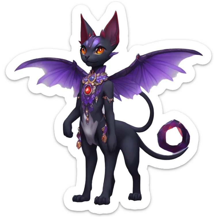 cool kawaii anime edgy distinguished ethereal elegant beautiful fantasy black purple red ethereal fantasy nargacuga-Noivern-sphynx-Quiana-Fakemon collar harness moon gem jewels full body sticker