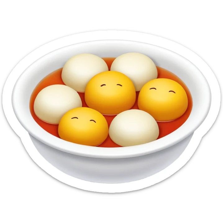 Suzhou sweet glutinous rice balls with filling, simplified emoji style with bold outlines and bright colors, cartoon style Chinese tangyuan dessert sticker