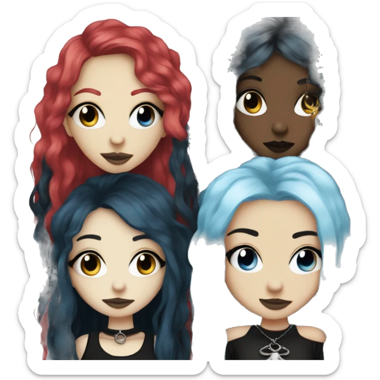 Two best friends goth style one with blue hair and a septum ring and the other with blonde and black hair sticker
