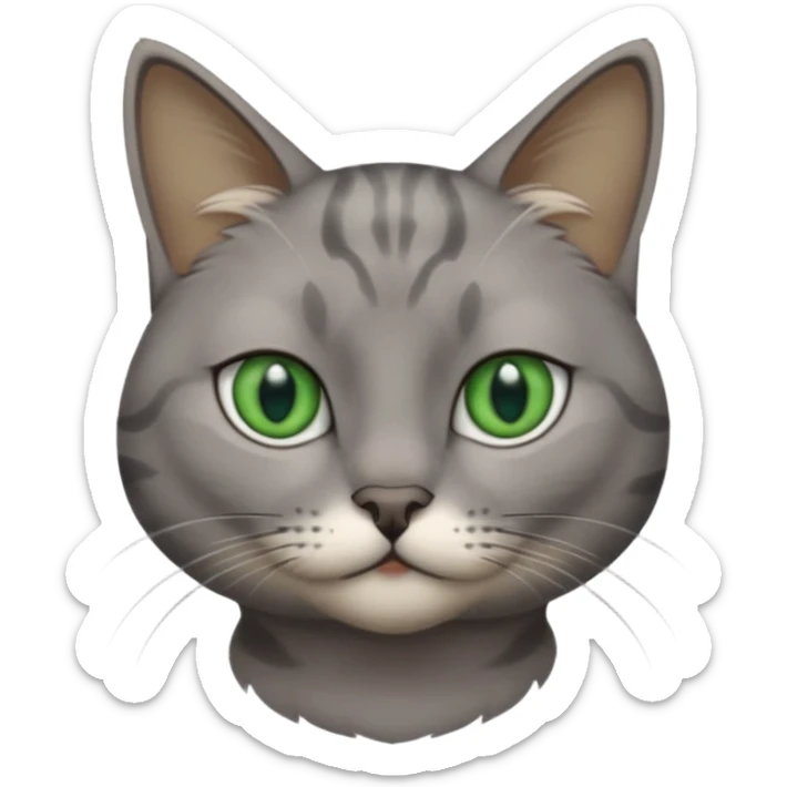 chat gris avec des yeux vert foncé et une tache en dessous du coup sur son corps sticker