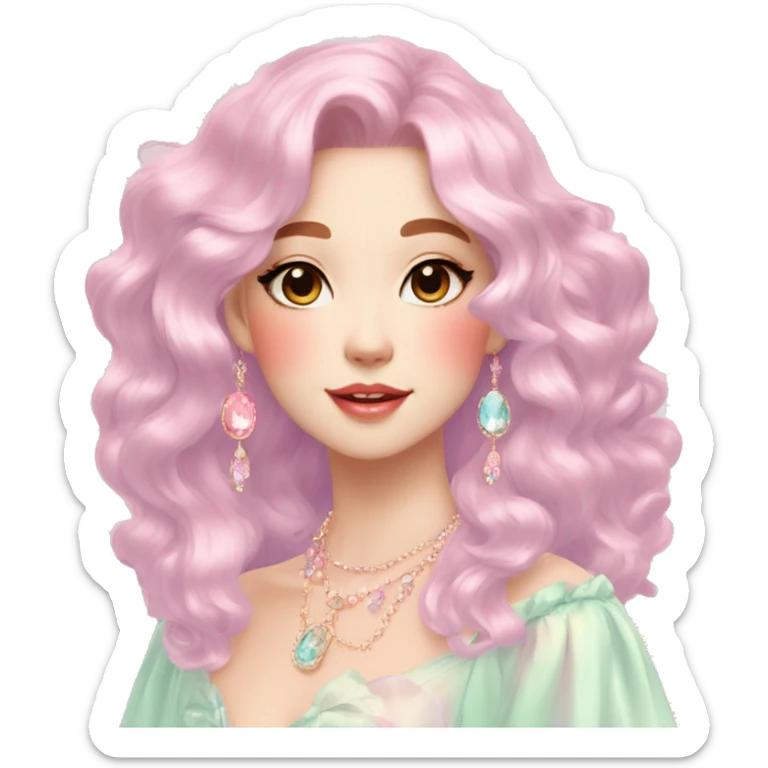 Dreamy pretty VOGUE elegant kawaii shiny colorful pastel lady pastelcore kawaii beautiful hair cottagecore jewels trending aesthetic sticker
