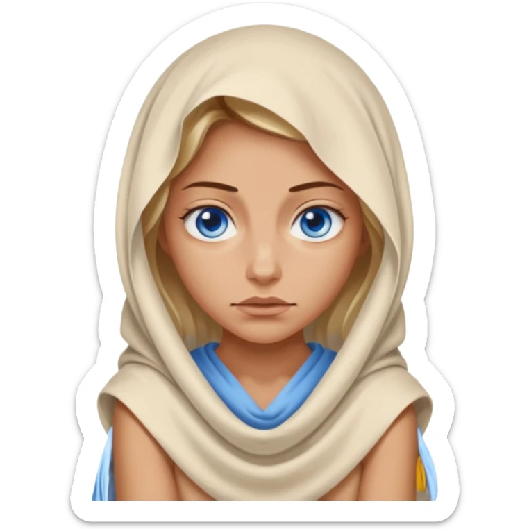 blue eyed desert woman cowered with creme cloth sticker
