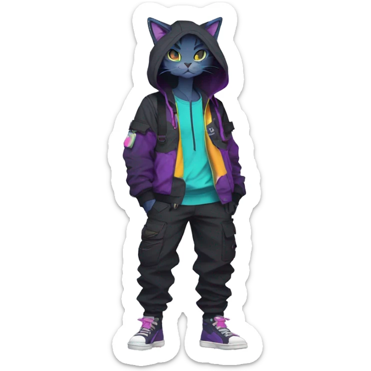 Edgy Anthro cool cute colorful urban beautiful pretty anime dark cat-Pokémon-fursona techwear cargo pants hoodie sticker