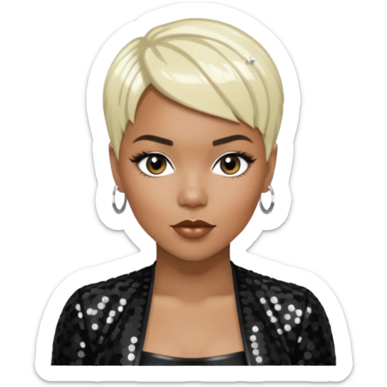 LeToya Luckett with short platinum blonde hair, black sequin outfit sticker
