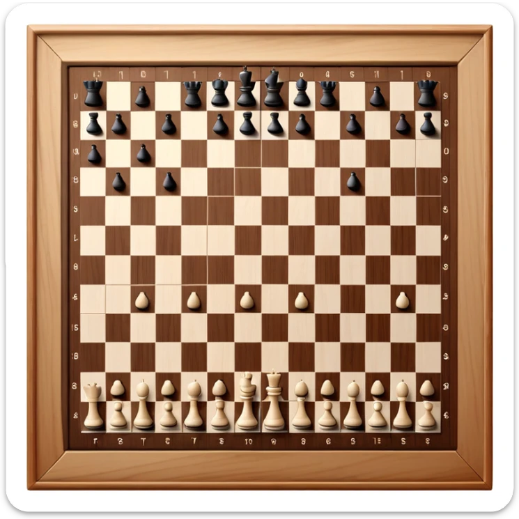 traditional chess board with a wooden border surrounding the 8x8 grid of alternating black and white squares, no chess pieces, top-down view sticker