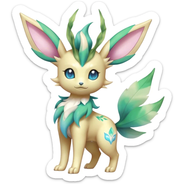 Shiny Cool Sparkly Cute Ethereal Leafeon-Sylveon-Vaporeon-Fakemon-hybrid-fusion- full body sticker