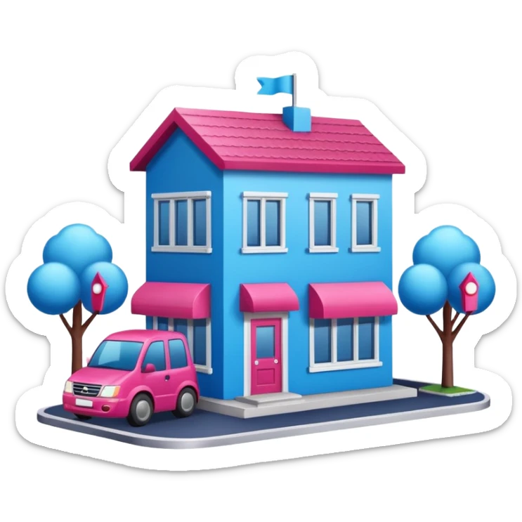 The building houses the Ozon order pickup point in its signature blue (digital blue) and raspberry colors. sticker