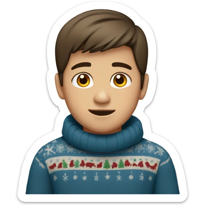 winter, christmas, hispanic, short brown hair, boy, brown eyes, child, full body, blue sweater sticker
