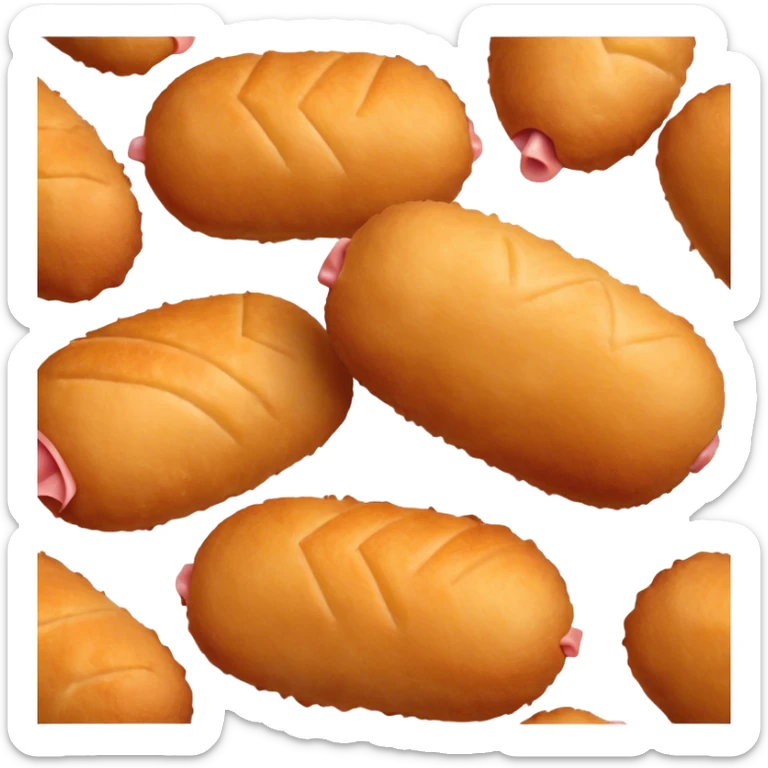 Cinematic Realistic Croquetas Dish Emoji, showcasing crispy, creamy croquettes filled with ham or chicken rendered with lifelike textures and appetizing, dynamic lighting. sticker