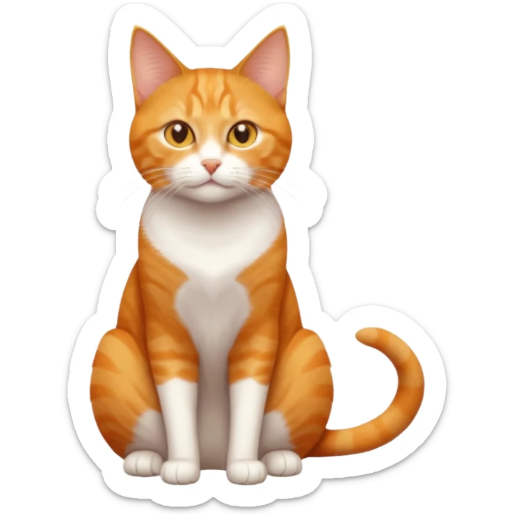 full body orange domestic shorthair slim cat with yellow/orange eyes and a white triangle pattern on his face playing sticker