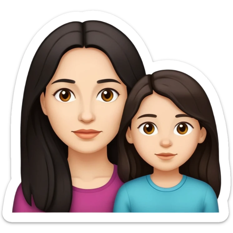 Mother and daughter with Light skinned and Long Dark Hair, twentysix and fourtyfour years old sticker