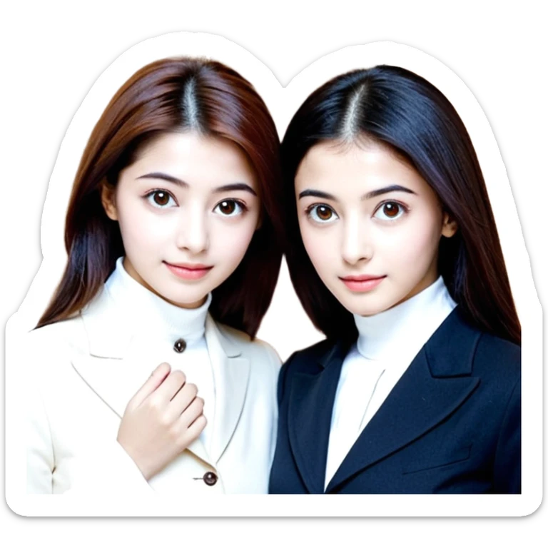 Uzun koyu kahverengi dalgalı saçlı, çenesinde beni olan ve yüzünde biraz çiller olan, iri koyu kahverengi bol kirpikli gözlü sevimli bir yüzü katlı kesim bir saçı olan kadın yap yanına da kilolu tamamen kahverengi bir kedi yap sticker