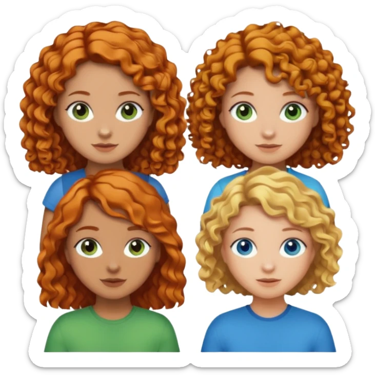 4 best friends 1 with orange brown hair and tan skin one with curly blonde hair and blue eyes one with short hair and one with brown and blonde hair and green eyes sticker