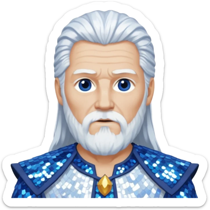 Odin, God of Wisdom from Gods and Goddesses with long white hair, blue and white sequin outfit sticker