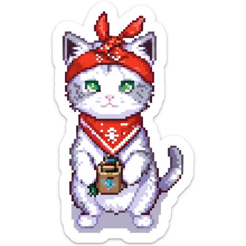 a little cat with two lm249's and a red bandana, he's just blasting!
 sticker